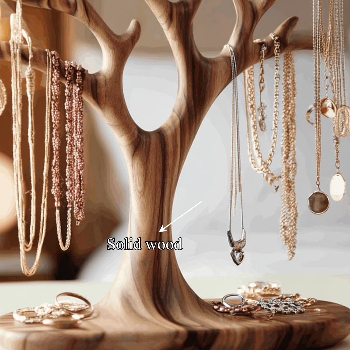 Jewelry Tree Stand, Organic Solid Walnut Necklace and Earring Holder