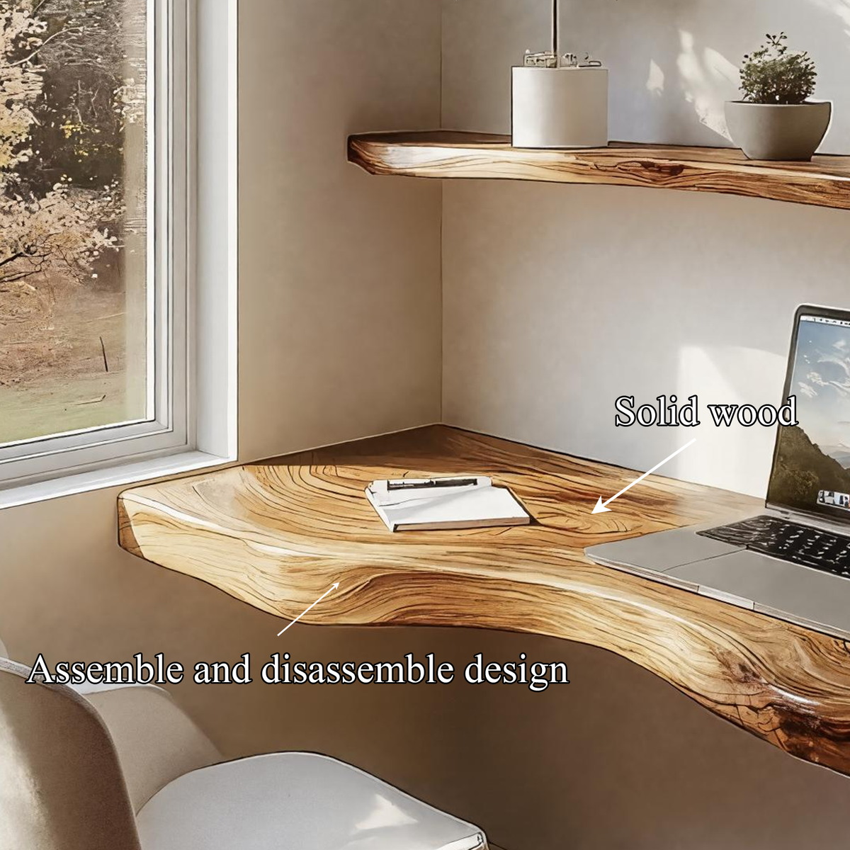 Live Edge Wall Desk, Floating Solid Wood Home Office Desk