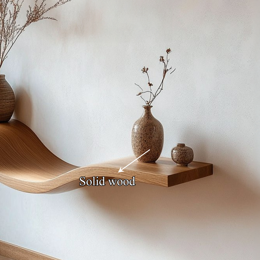 Wave Wall Shelf, Modern Curved Floating Shelf in Rustic Solid Wood