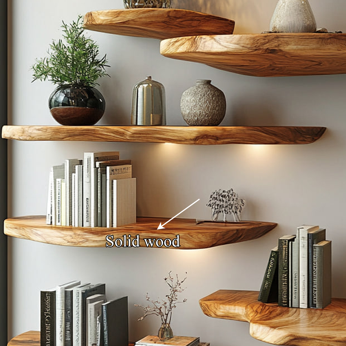 Live Edge Wall Shelf, Rustic Natural Wood Floating Ledge for Bedroom