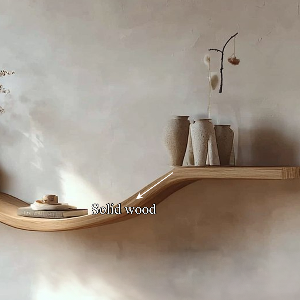 Floating Wall Shelf, Organic Modern Curved Solid Wood for Entryway