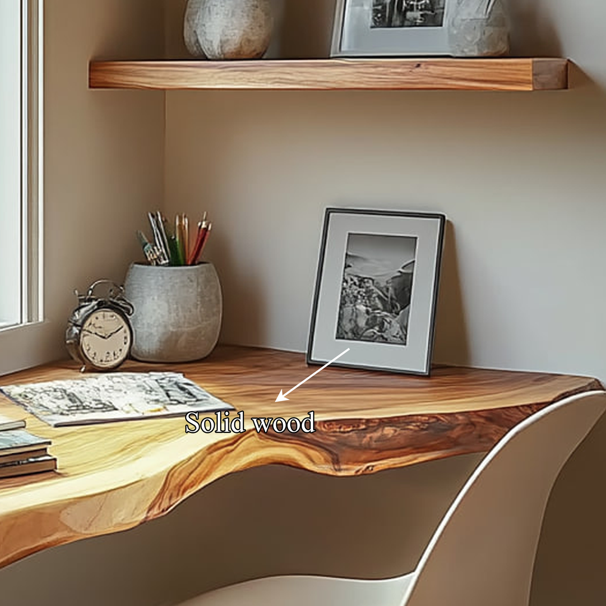 Floating Desk, Rustic Wall Mounted Solid Wood Slab for Study Space