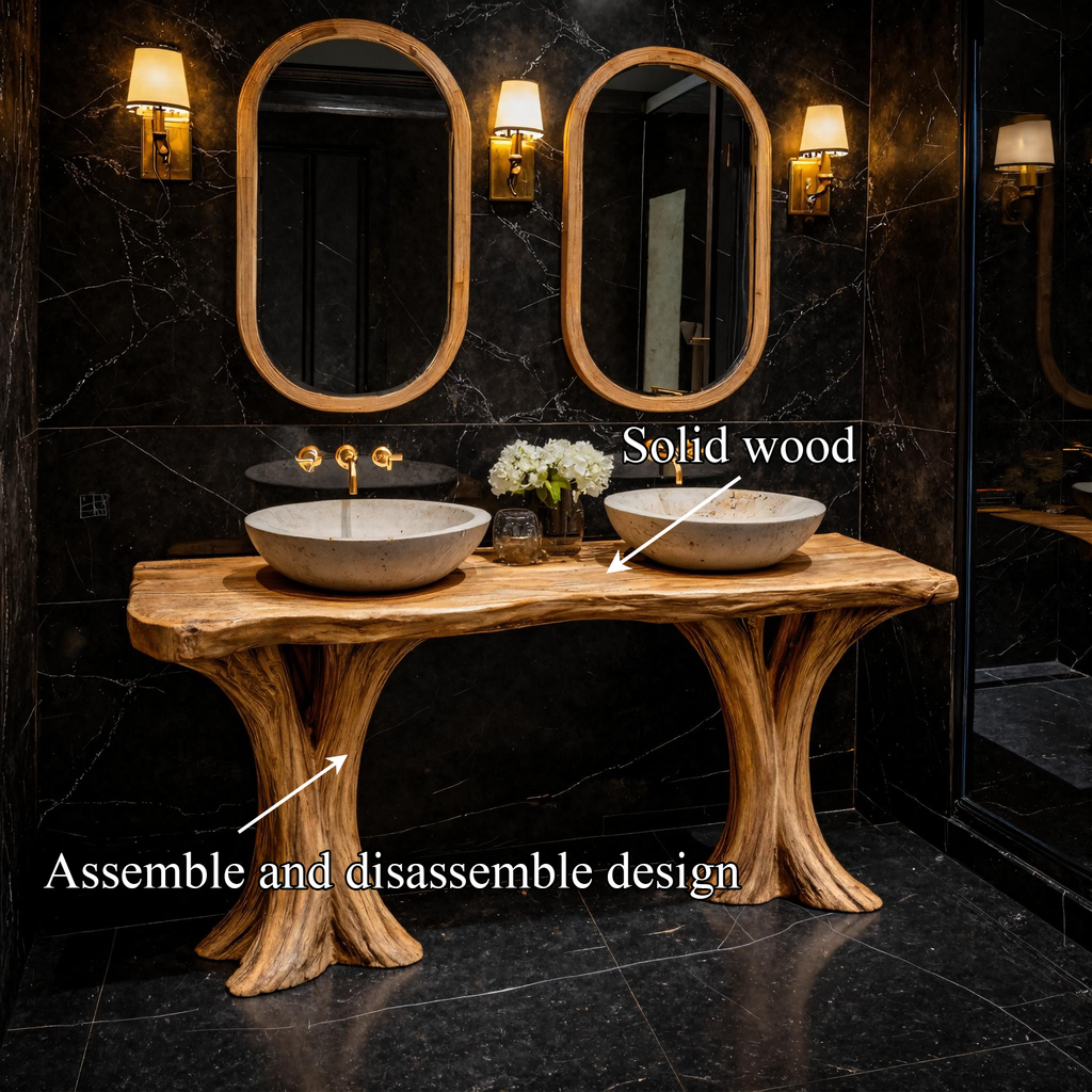 Luxury Live Edge Solid Wood Bathroom Vanity Organic Sculptural Base
