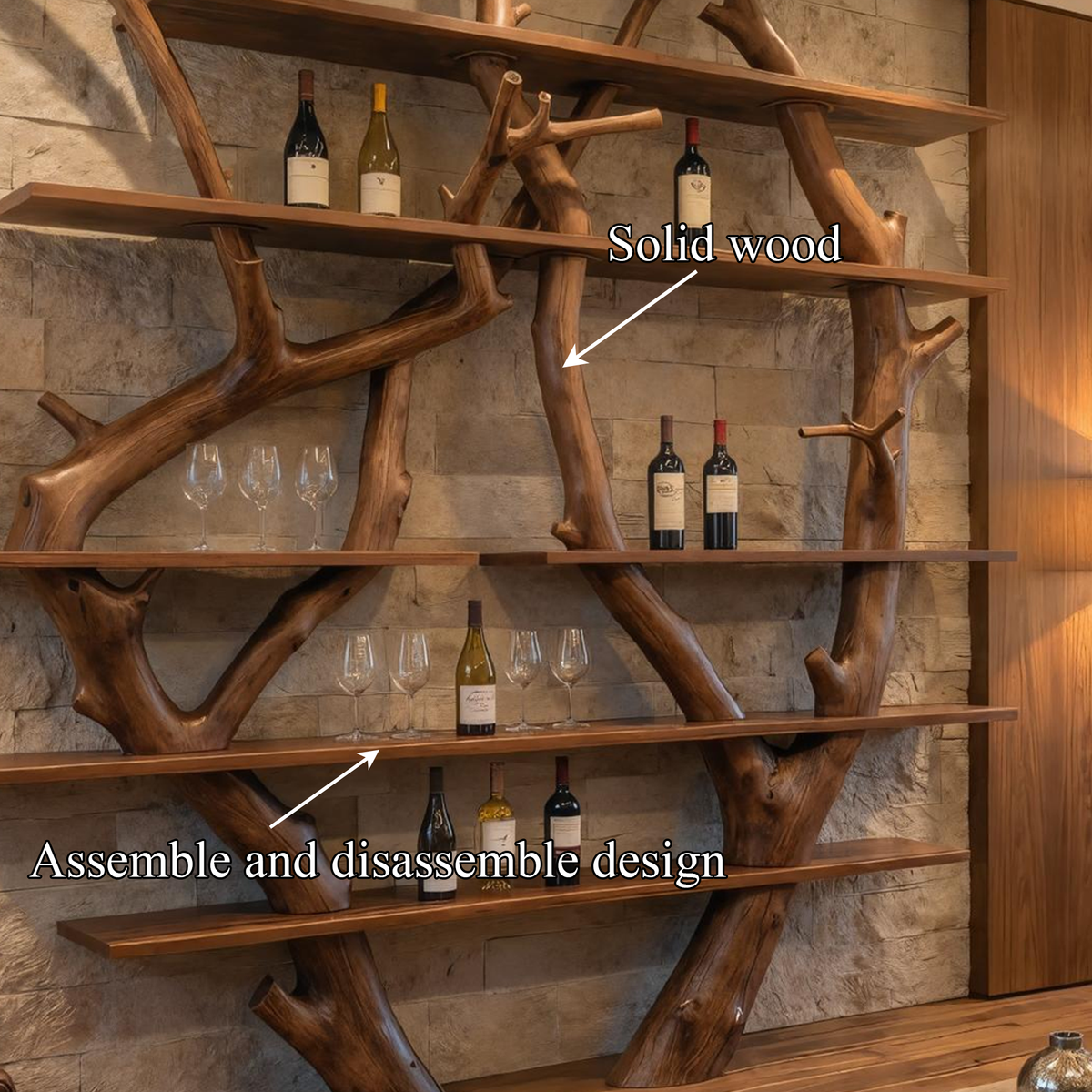 Contemporary Wooden Wine Rack Wall Shelf For Kitchen Dining Room Home Bar