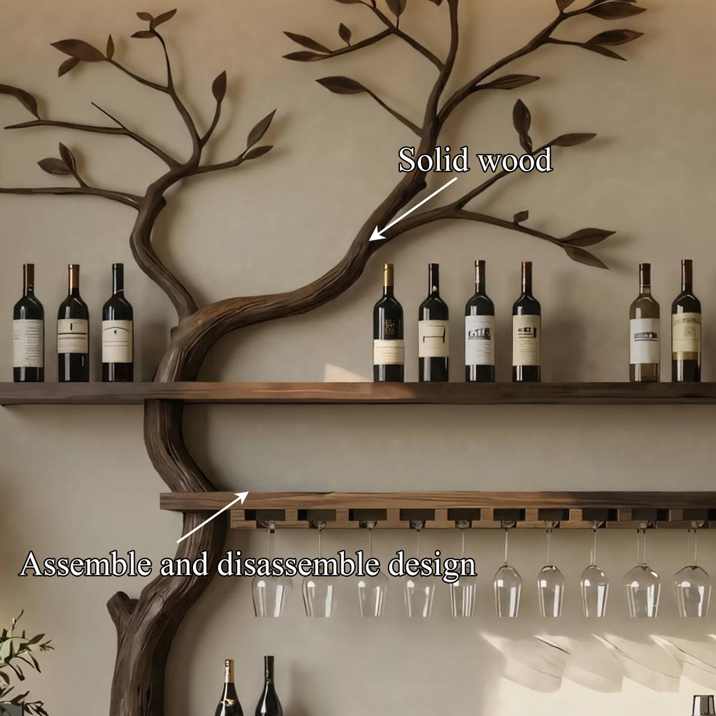 Artistic Tree Shaped Wooden Wall Wine Rack Bar Bottle Display Shelf Restaurant Bar Decor