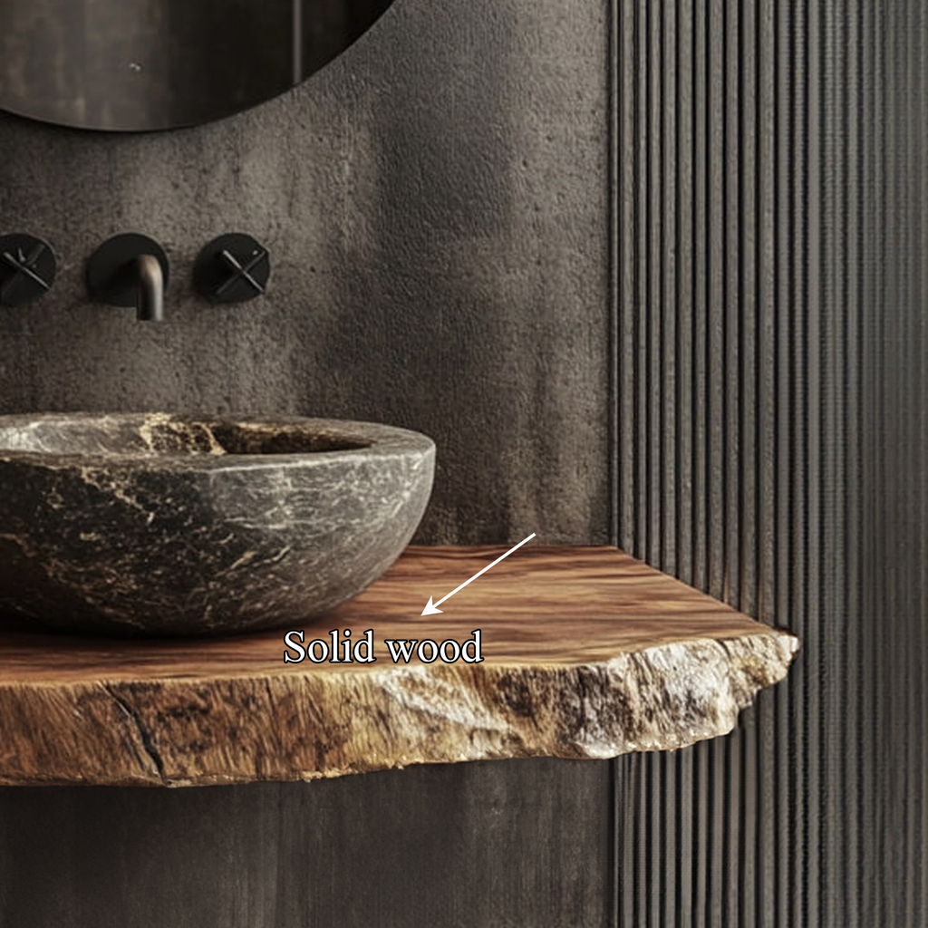 Floating Bathroom Vanity, Mid Century Live Edge Solid Wood Shelf