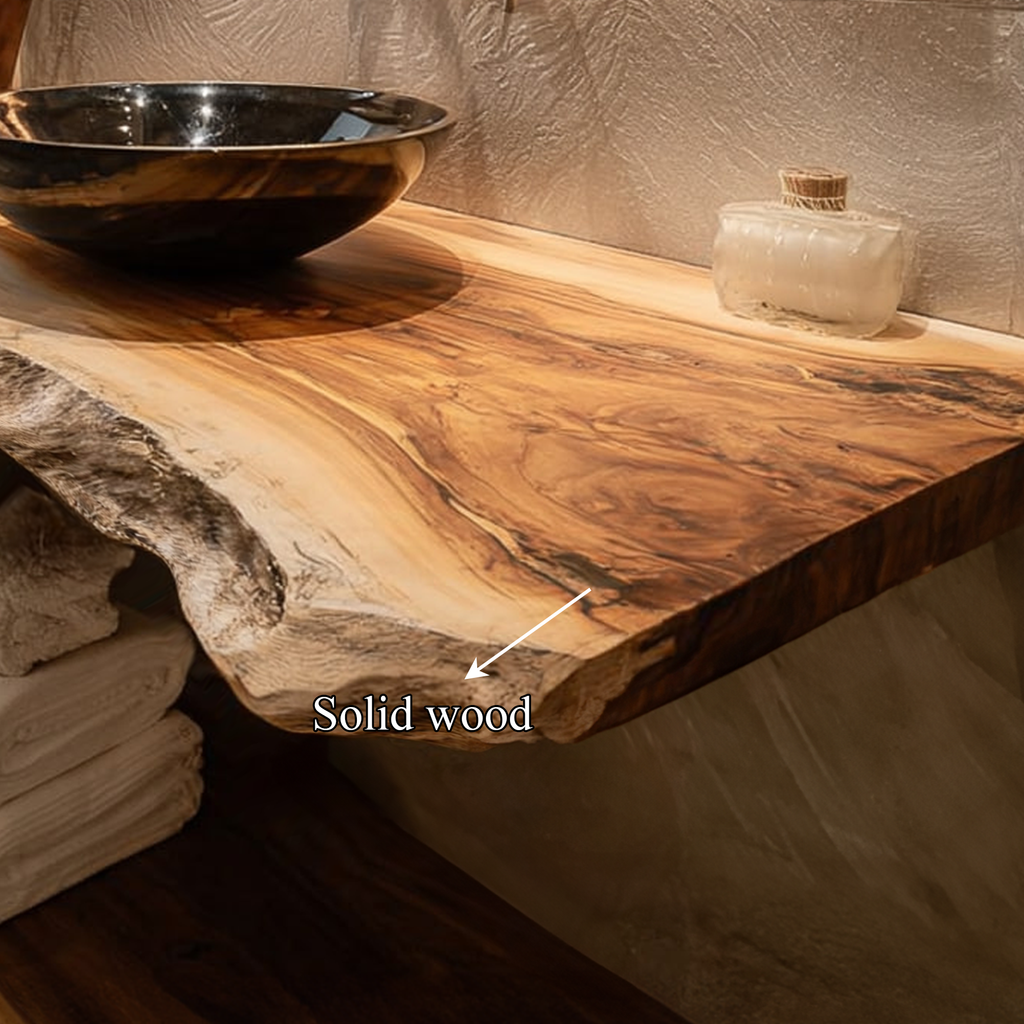 Natural Edge Floating Vanity, Reclaimed Wood Powder Room Countertop