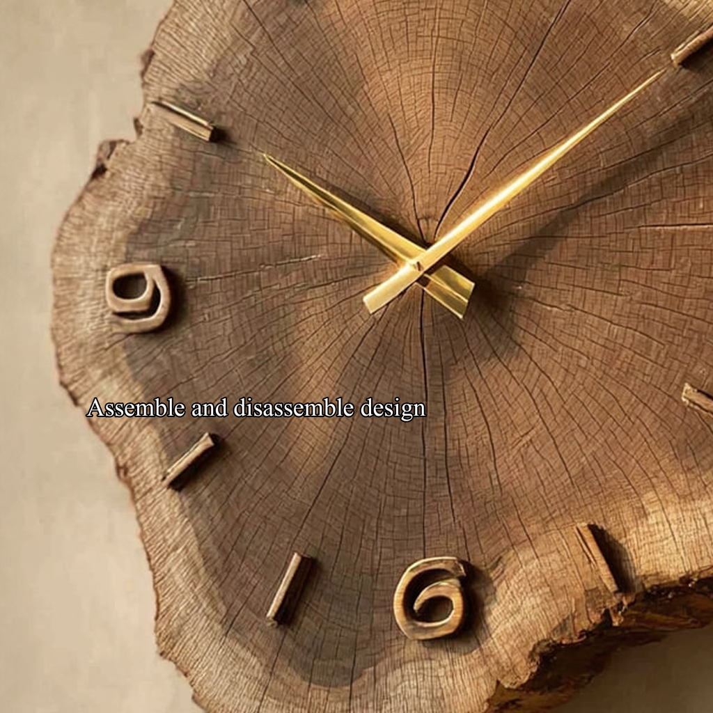 Wall Clock, Rustic Tree Slice Solid Wood with Roman Numerals