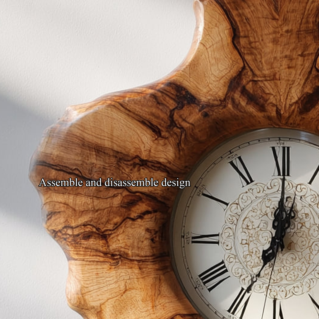 Rustic Organic Sculpted Wood Wall Clock, Handmade Abstract Tree Slice Clock