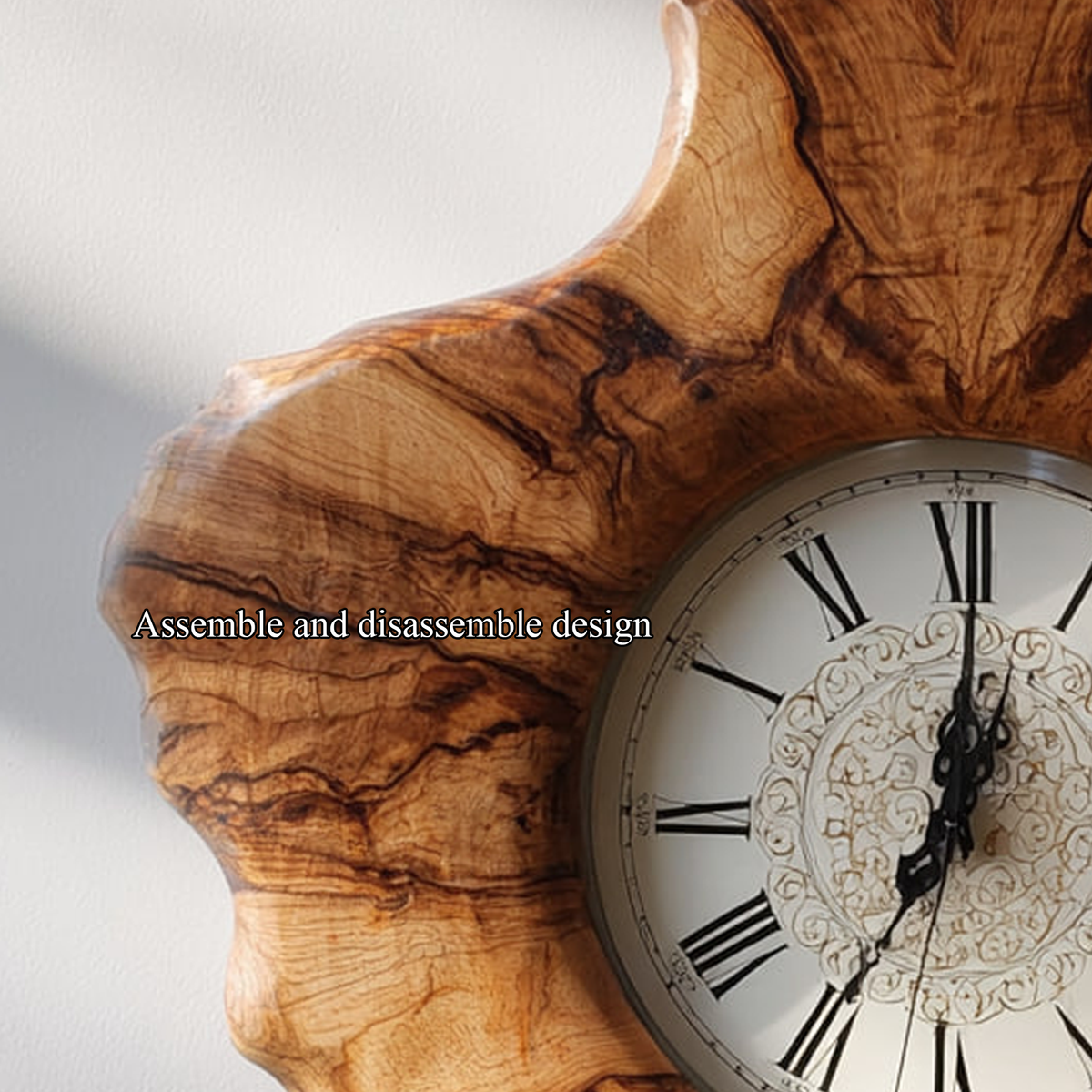 Rustic Organic Sculpted Wood Wall Clock, Handmade Abstract Tree Slice Clock