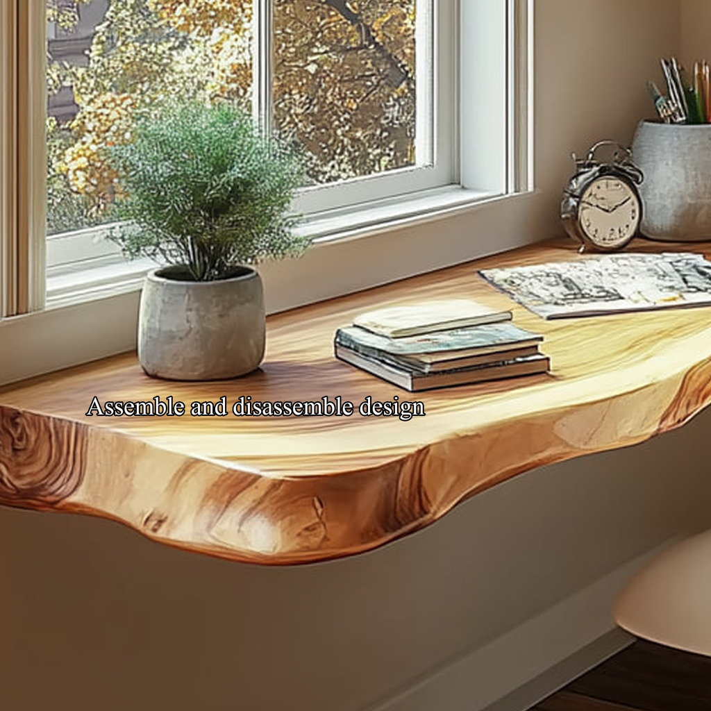 Floating Desk, Rustic Wall Mounted Solid Wood Slab for Study Space