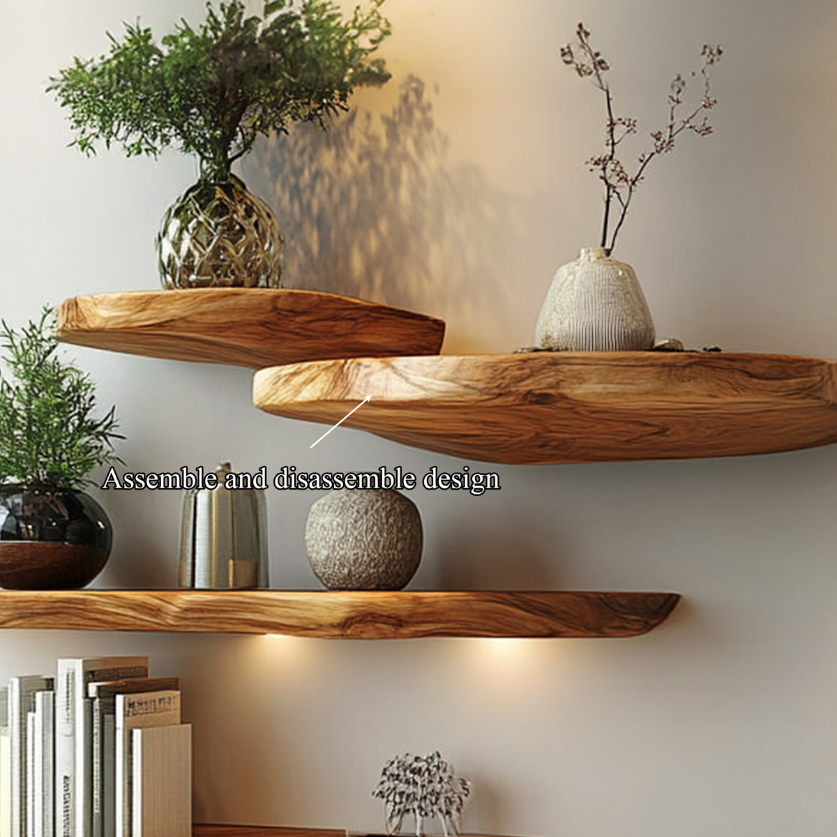 Live Edge Wall Shelf, Rustic Natural Wood Floating Ledge for Bedroom