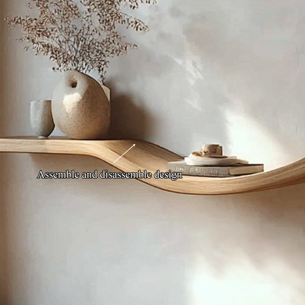Floating Wall Shelf, Organic Modern Curved Solid Wood for Entryway