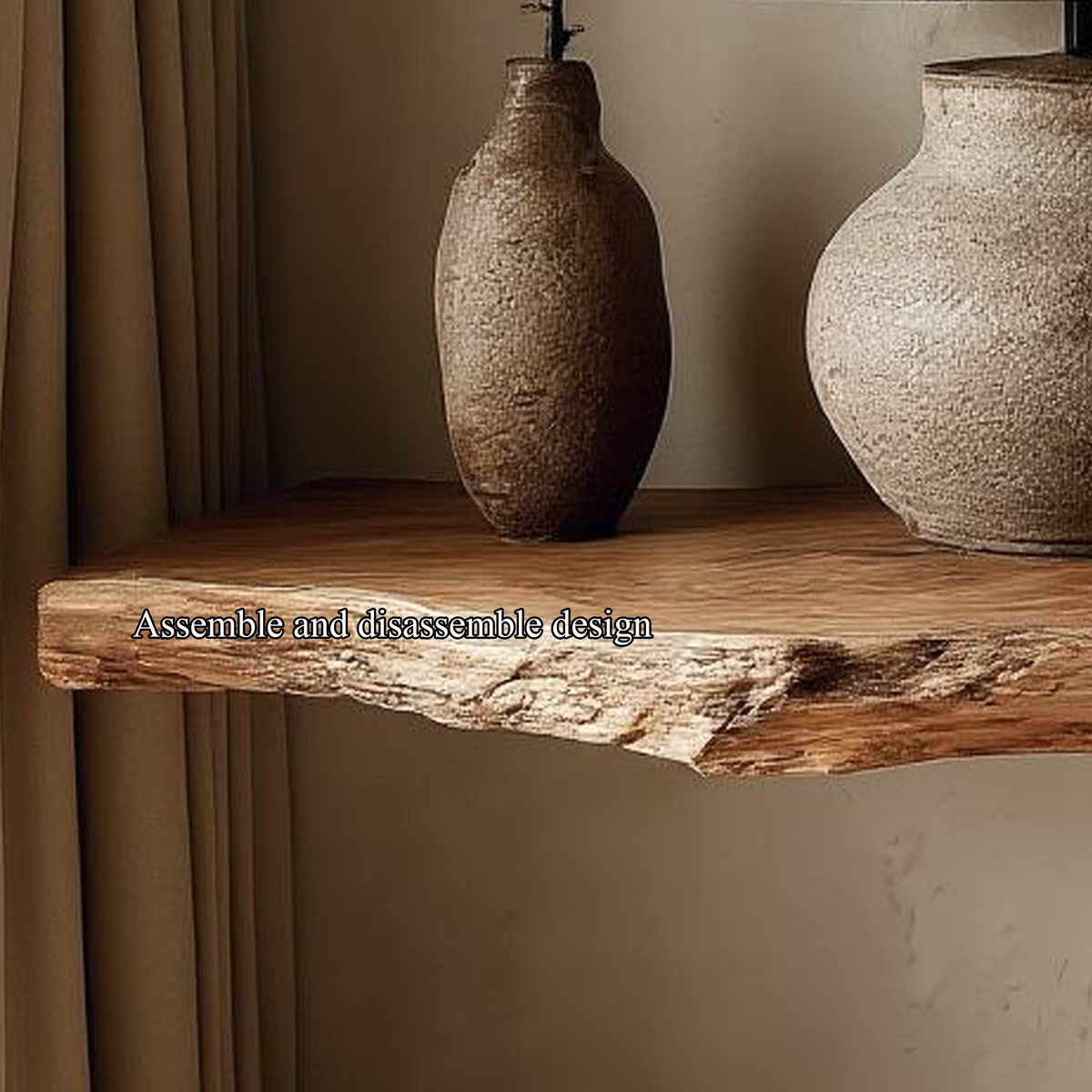 Floating Nightstand, Rustic Live Edge Tamarind Wood Bedside Shelf