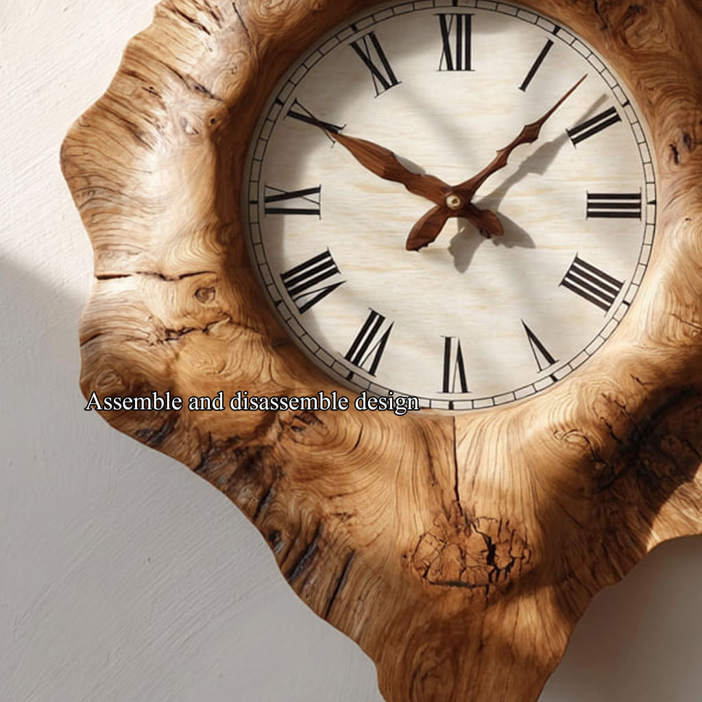Rustic Organic Wooden Wall Clock, Handcrafted Tree Slice Large Silent Clock