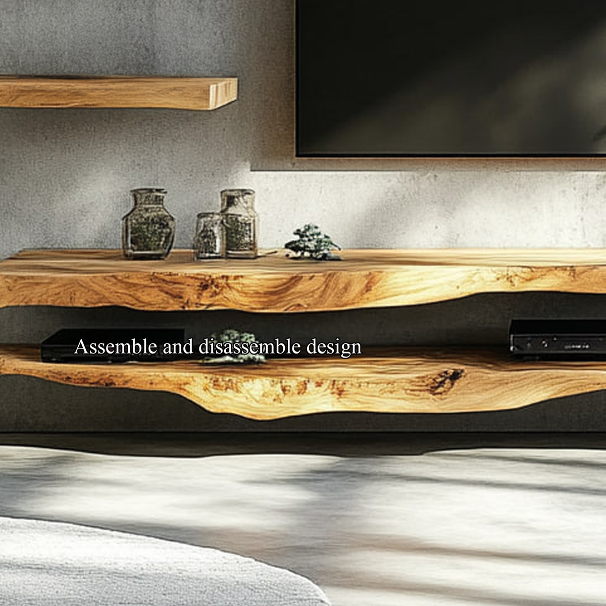 Combo 2 Pieces Rustic Floating TV Stand Living Room Media