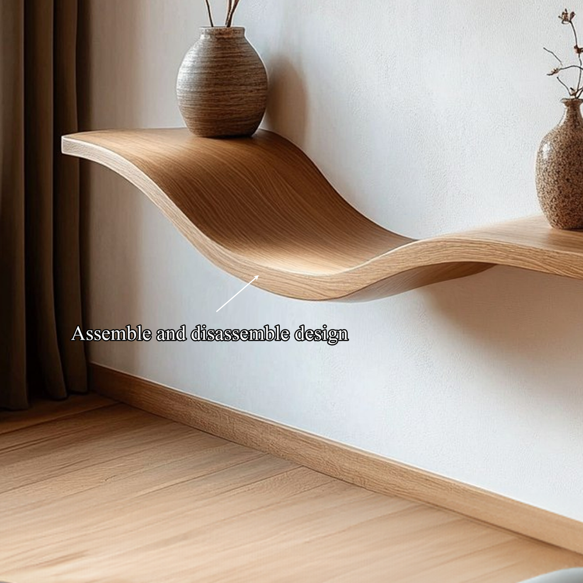 Wave Wall Shelf, Modern Curved Floating Shelf in Rustic Solid Wood