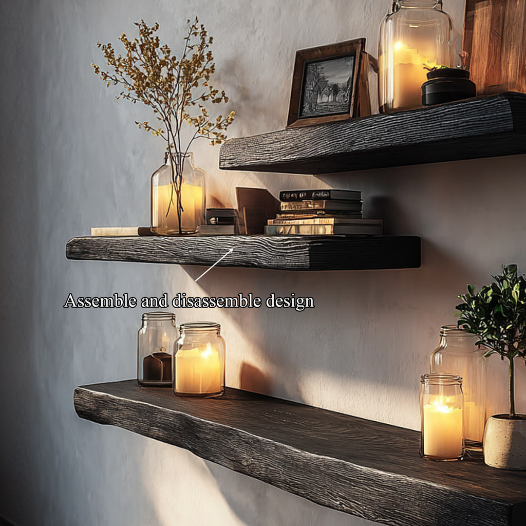 Floating Shelf, Rustic Solid Wood Mood Display for Bedroom Walls