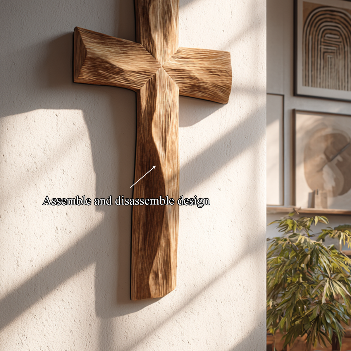 Wooden Wall Cross, Rustic Curved Edge Solid Wood Decor for Living Room