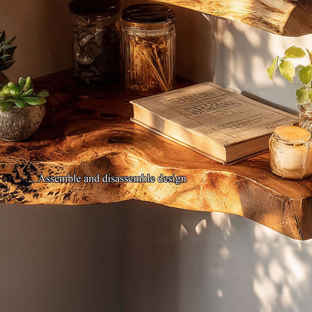 Corner Shelf, Live Edge Tamarind Wood Floating Display for Bathroom