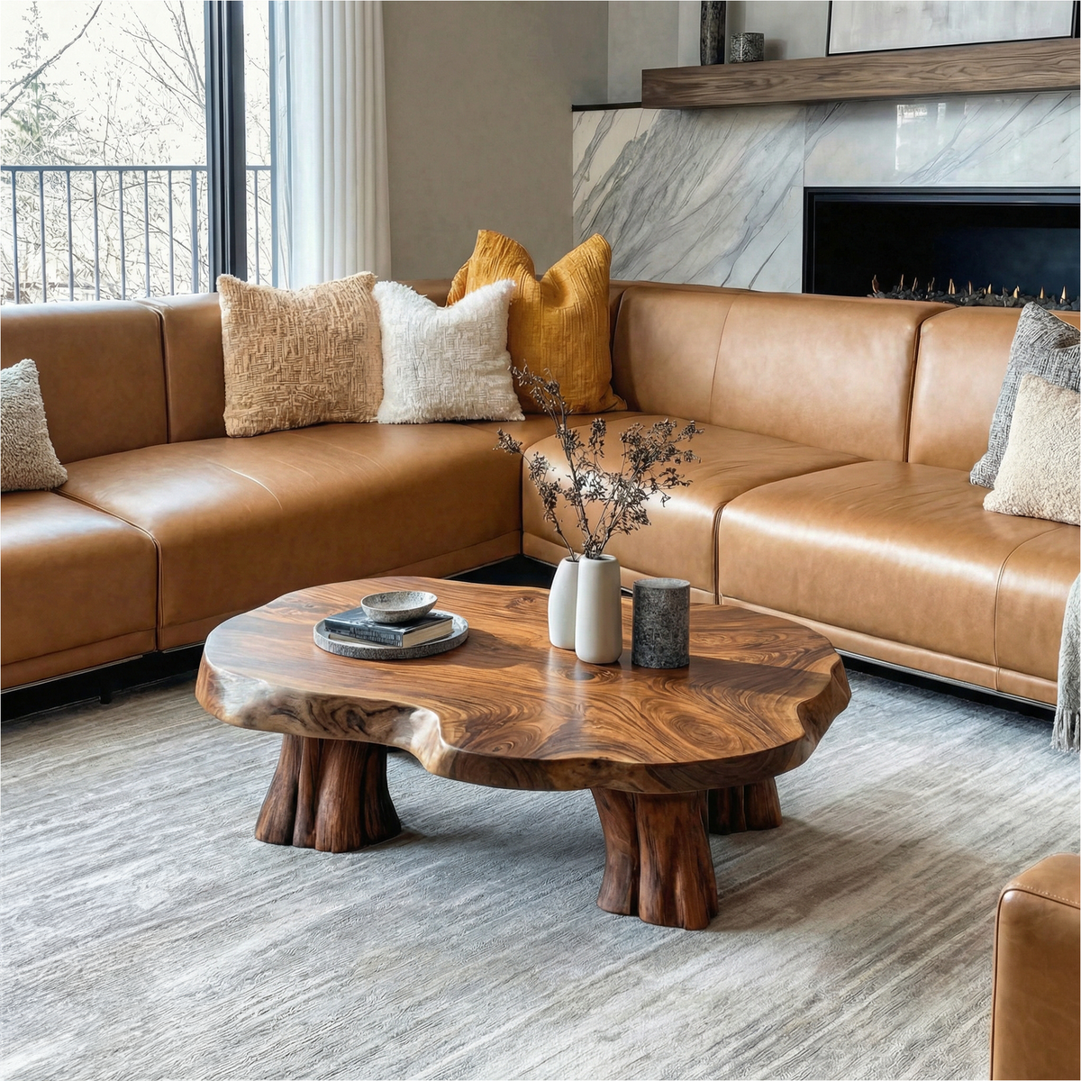 Natural Edge Coffee Table, Organic Tamarind Wood Center Table