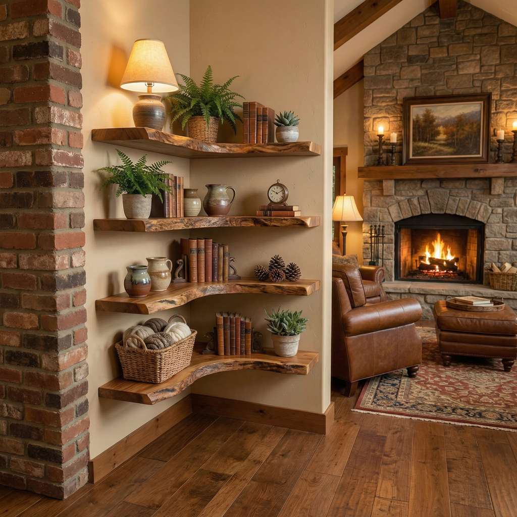 Corner Floating Shelf, Raised Grain Solid Wood with Mortise and Tenon
