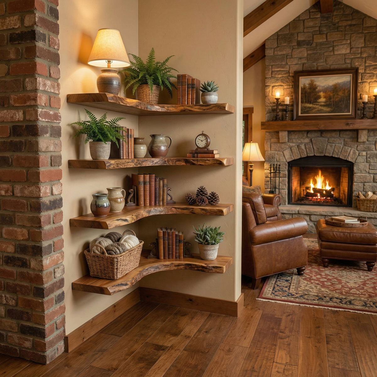 Corner Floating Shelf, Raised Grain Solid Wood with Mortise and Tenon