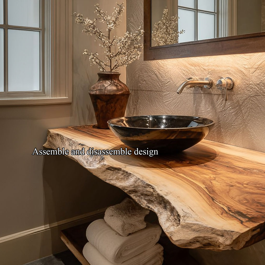 Natural Edge Floating Vanity, Reclaimed Wood Powder Room Countertop