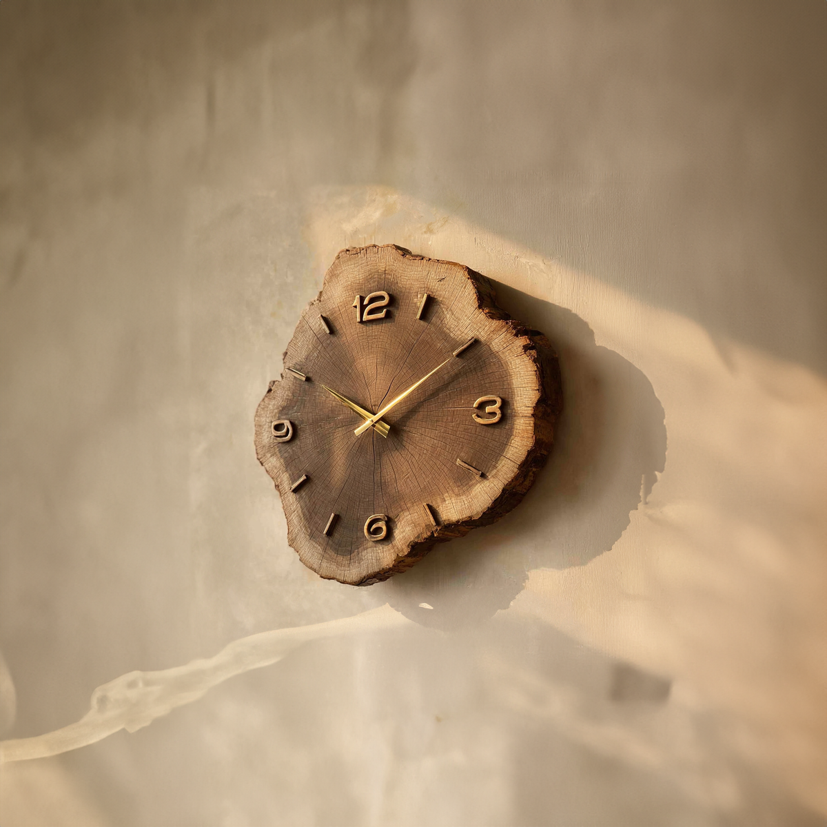 Wall Clock, Rustic Tree Slice Solid Wood with Roman Numerals