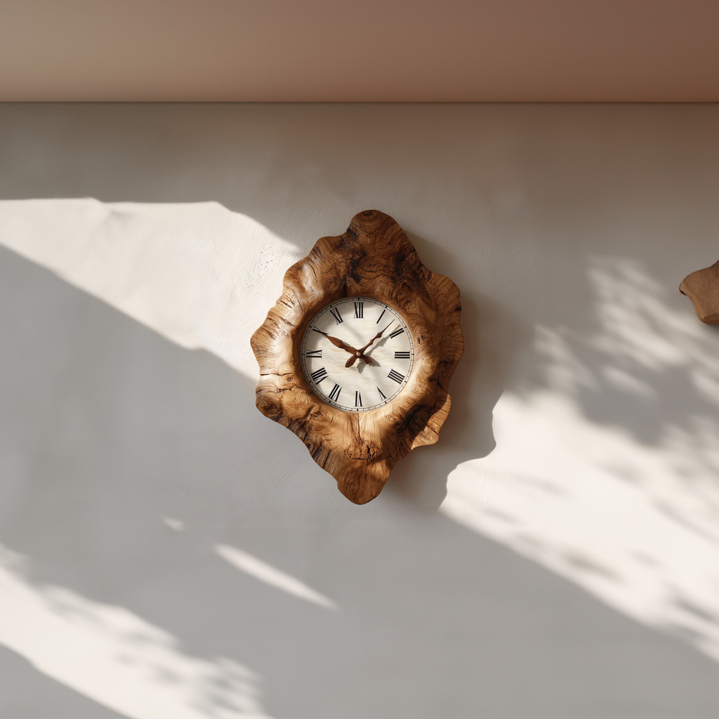 Rustic Organic Wooden Wall Clock, Handcrafted Tree Slice Large Silent Clock