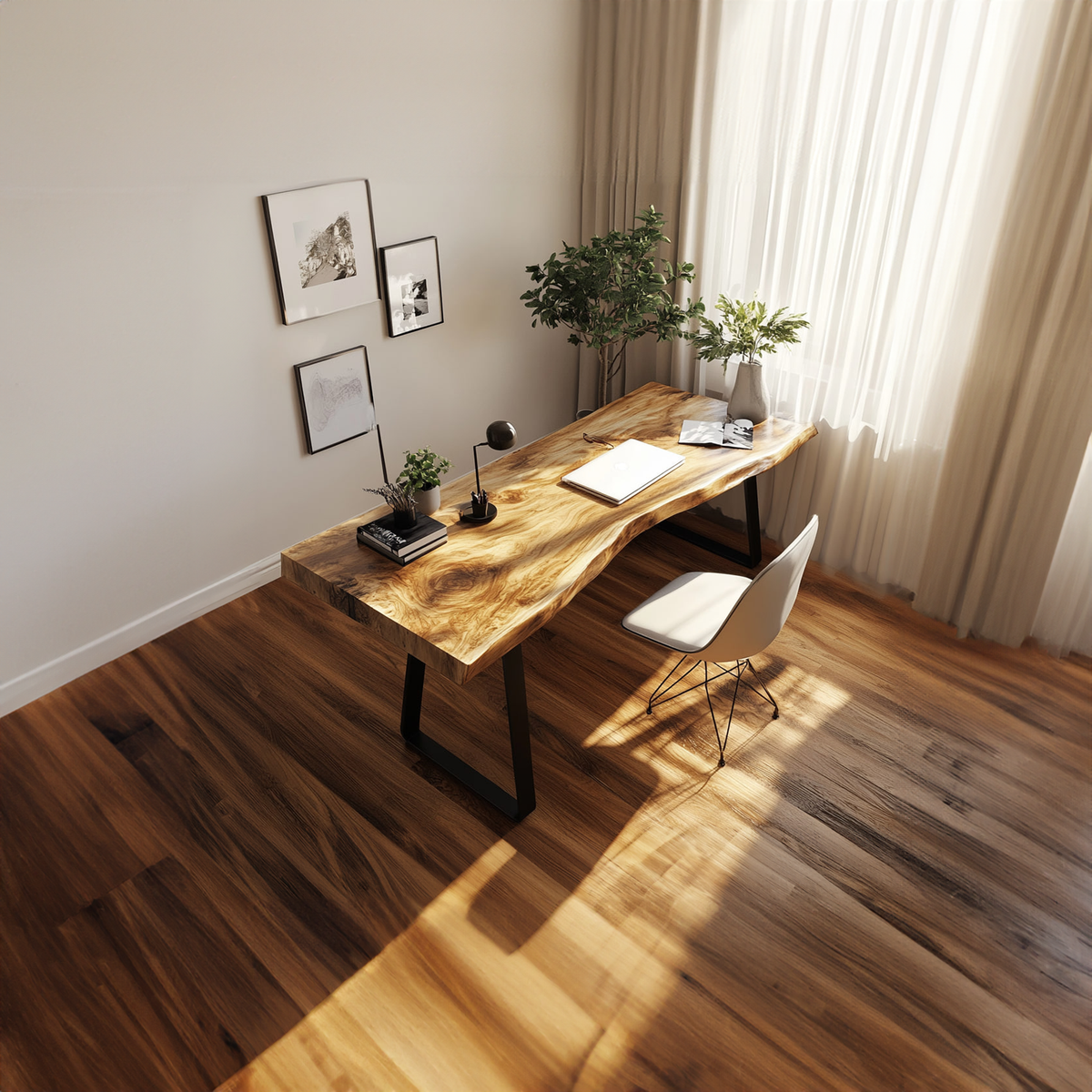 Live Edge Desk, Modern Rustic Solid Hardwood Work Desk for Home Office