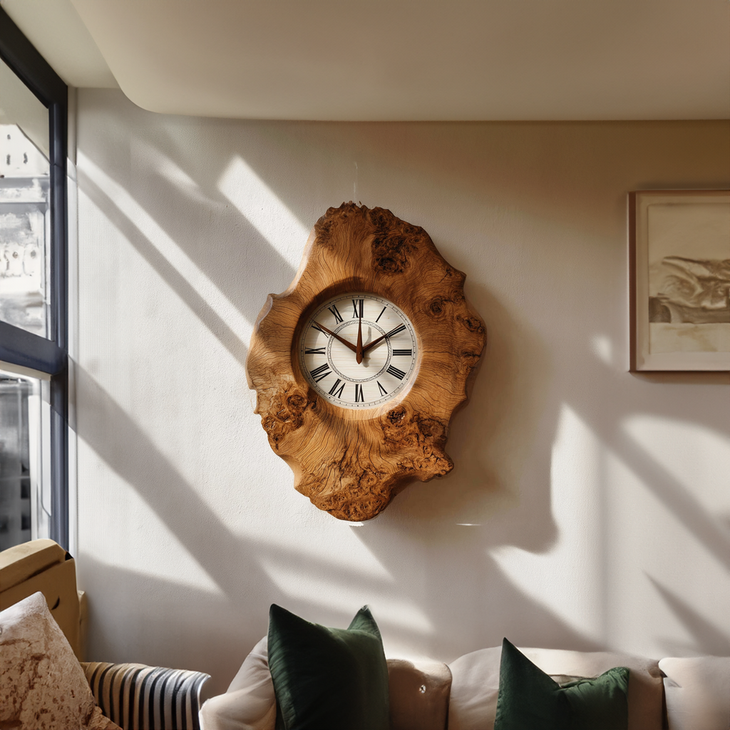 Wood Wall Clock, Organic Live Edge Slab for Kitchen or Dining Room