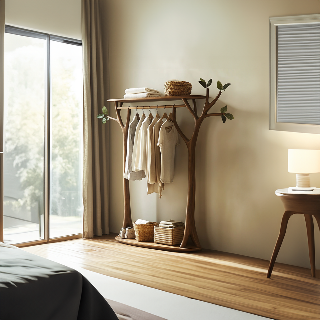 Handcrafted Solid Wood Tree Rack Organic Bedroom