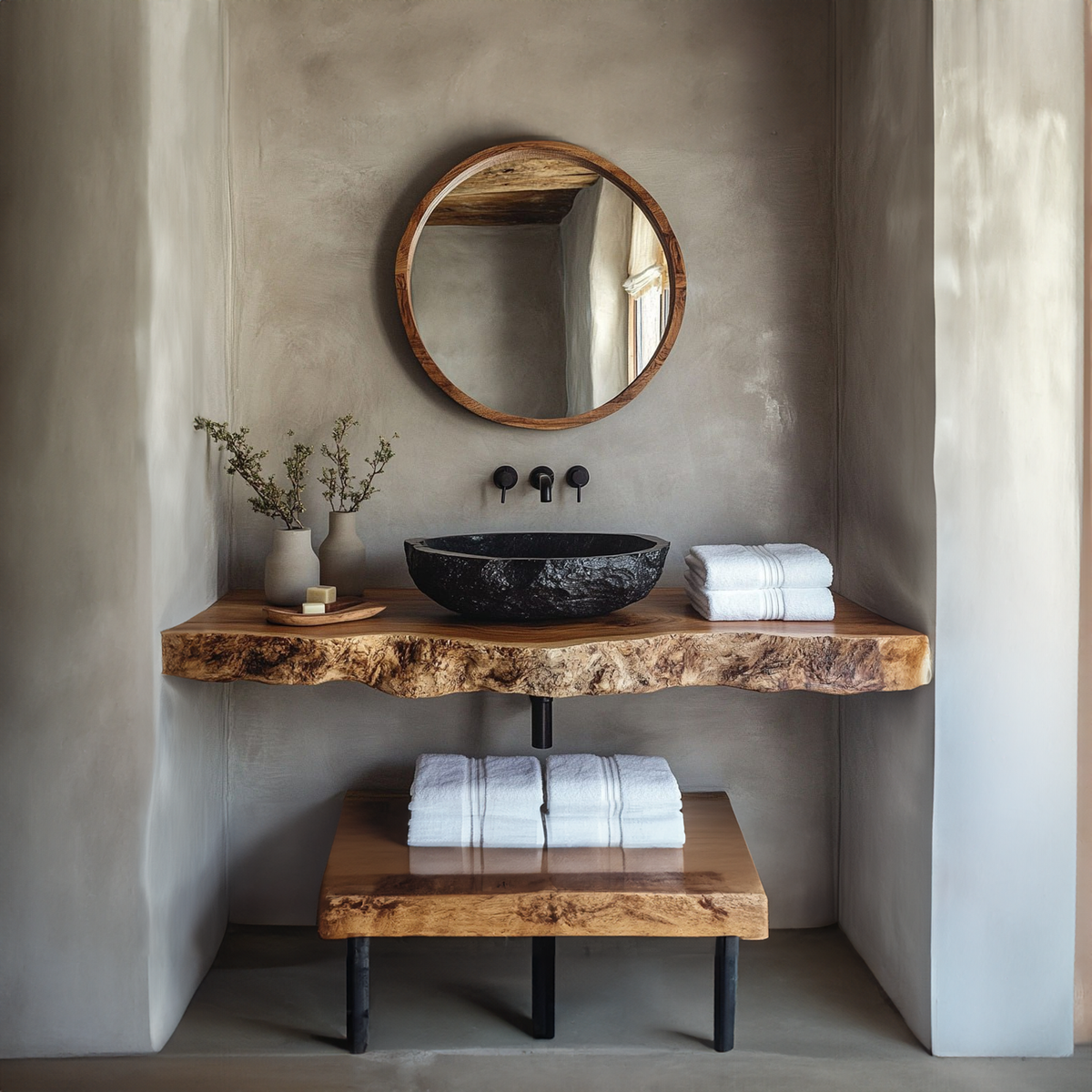 Live Edge Bathroom Vanity Top, Rustic Floating Wood Sink Shelf