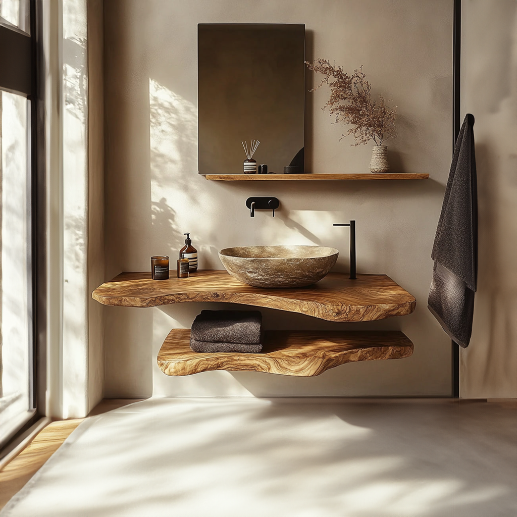Freestanding Bathroom Vanity Stand, Mid Century Solid Wood Basin Shelf