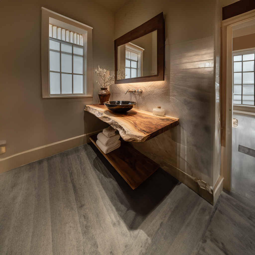 Natural Edge Floating Vanity, Reclaimed Wood Powder Room Countertop