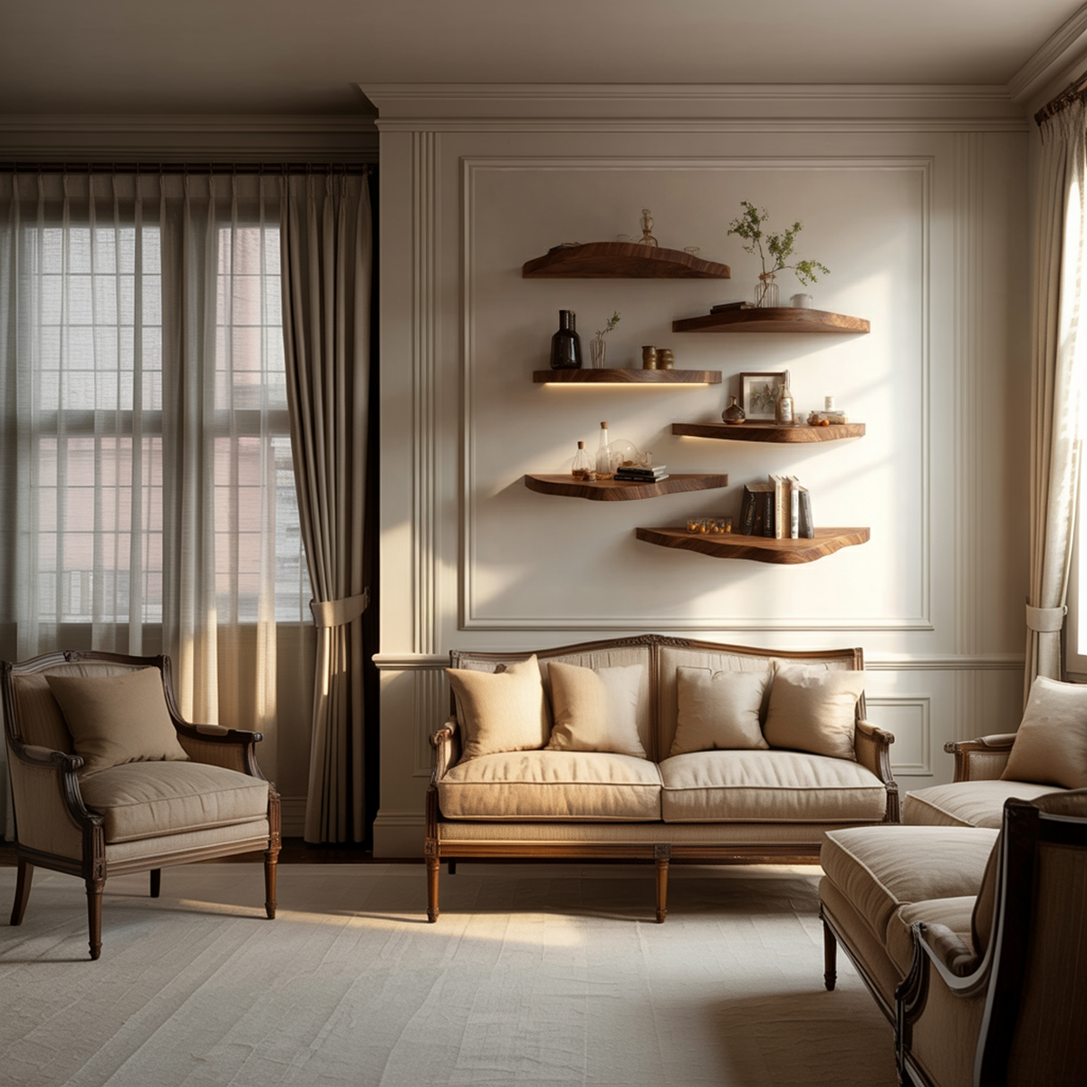 Asymmetrical Solid Wood Floating Shelves Organic Wall Display Interior Decor