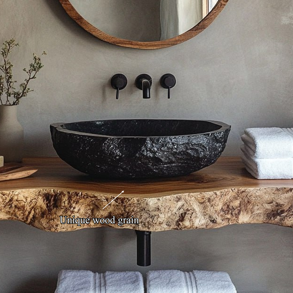 Live Edge Bathroom Vanity Top, Rustic Floating Wood Sink Shelf