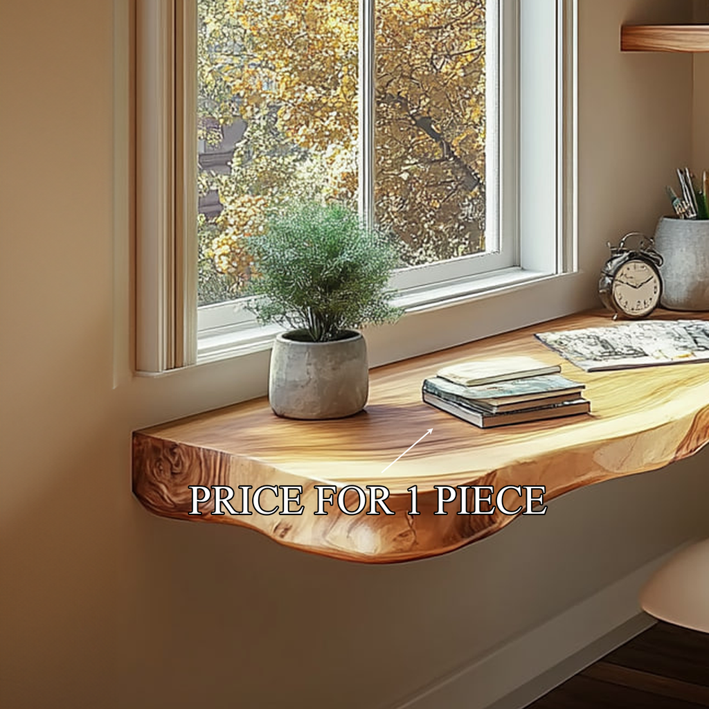 Floating Desk, Rustic Wall Mounted Solid Wood Slab for Study Space