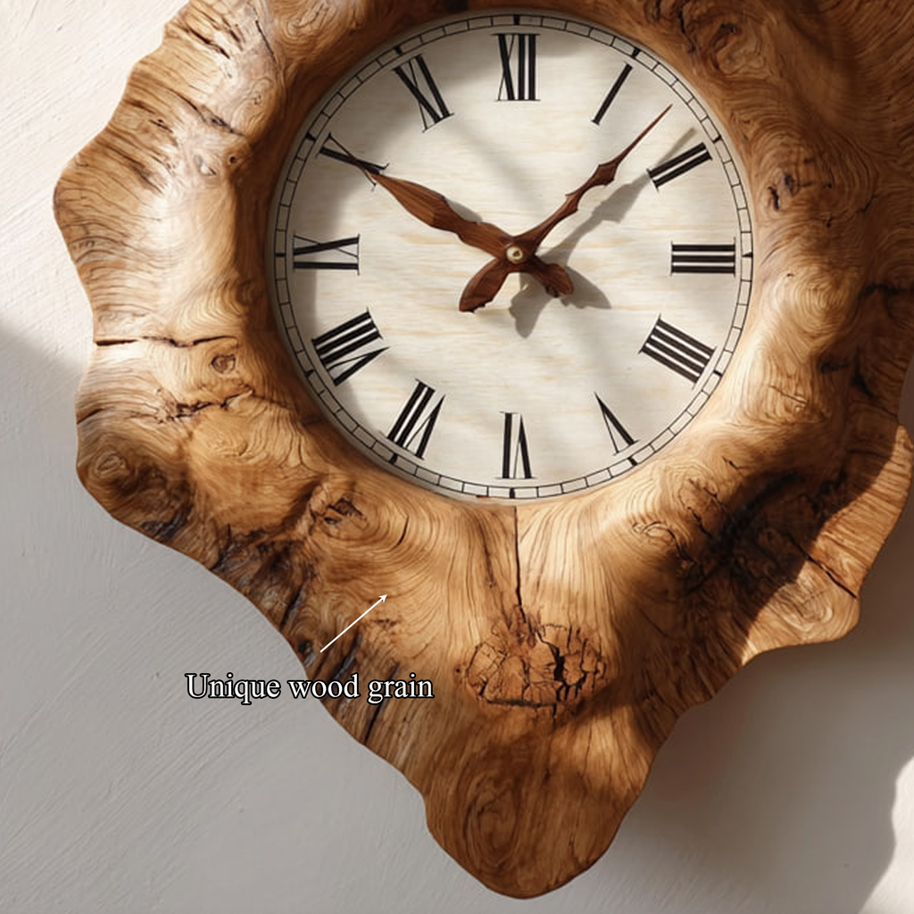Rustic Organic Wooden Wall Clock, Handcrafted Tree Slice Large Silent Clock