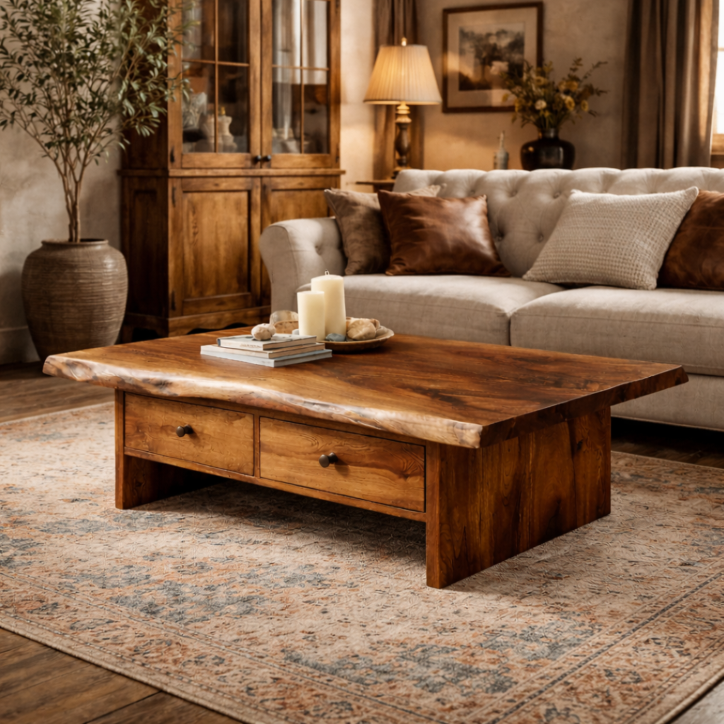 Low Profile Solid Wood Coffee Table Timeless Living Room Interior