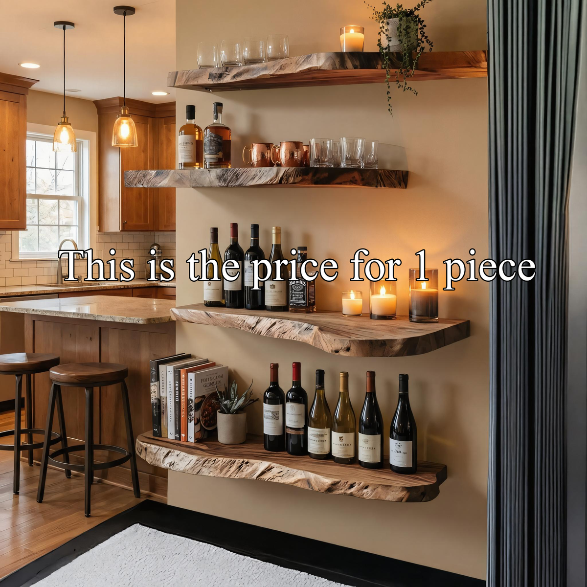 Industrial Rustic Floating Wine Display Shelves Solid Wood Wall Rack