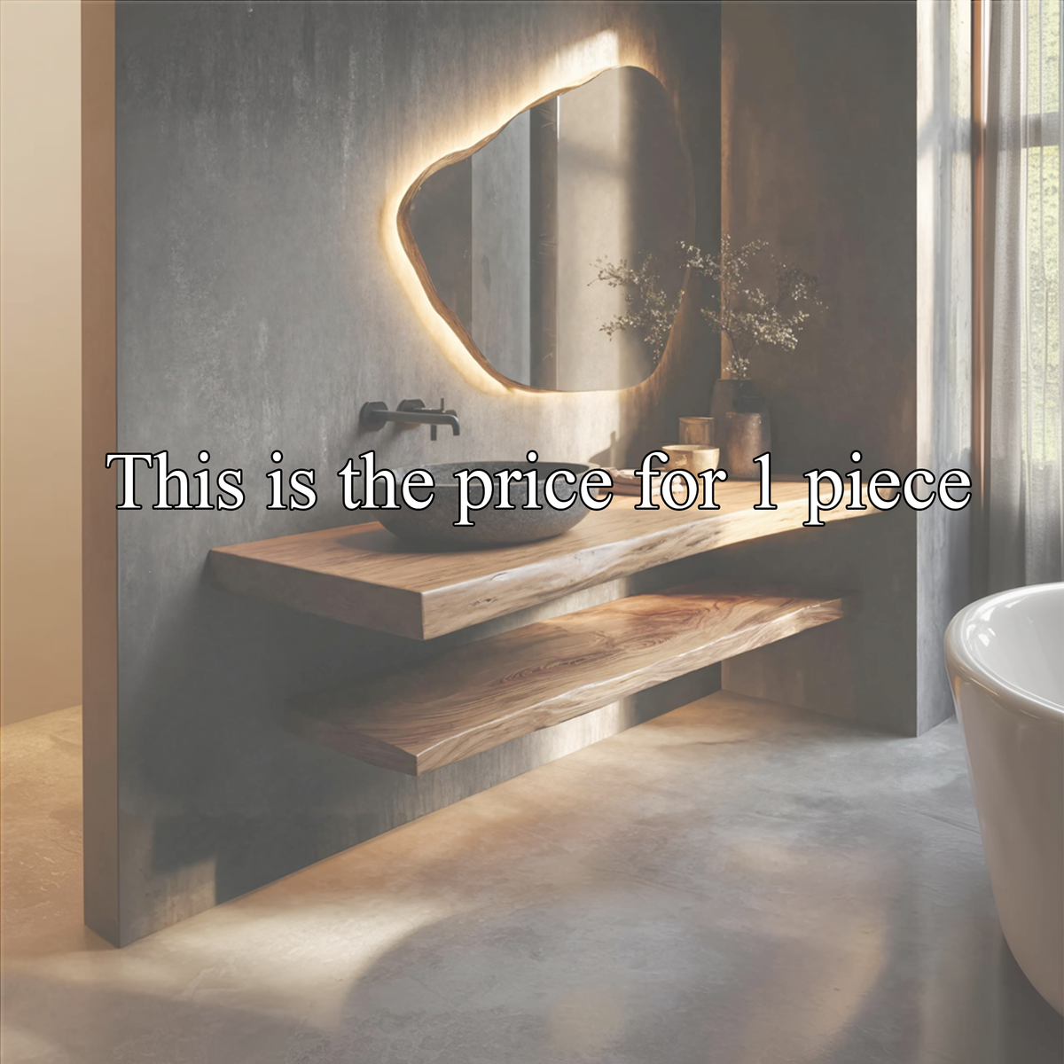 Japandi Style Bathroom Vanity Live Edge Floating Counter Shelf