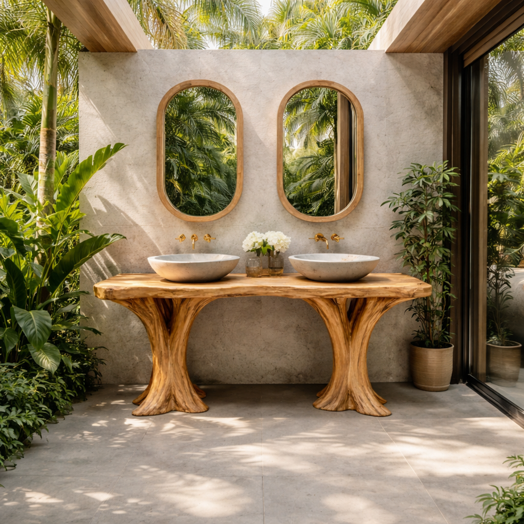 Luxury Live Edge Solid Wood Bathroom Vanity Organic Sculptural Base