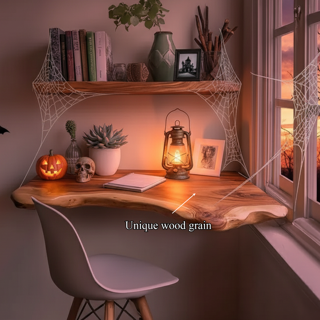 Floating Desk Shelf, Live Edge Tamarind Wall Shelf for Home Office