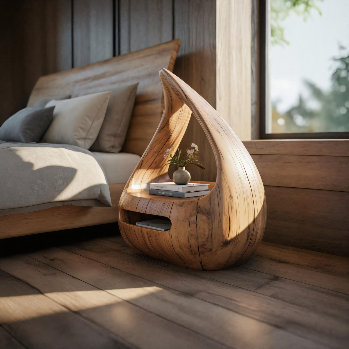 Artistic Teardrop Nightstand With Organic Design For Modern Bedroom