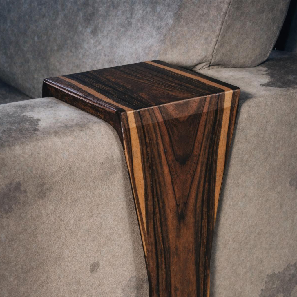 Handcrafted Solid Wood Armrest Table For Sofa Storage