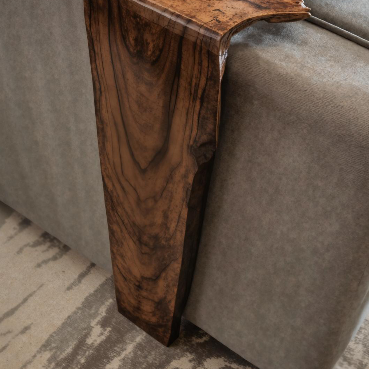 Handcrafted Sofa Armrest Table With Rustic Charm