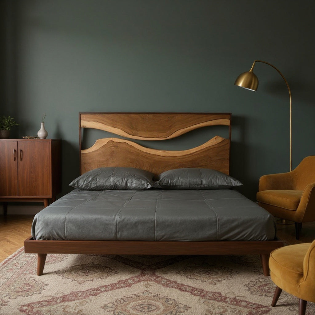 Artistic Live Edge Headboard And Bed Frame For Bedroom Centerpiece