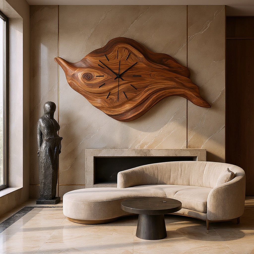 Artistic Sculptural Wooden Clock For Modern Home Office